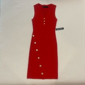 New York & Company Red Button-Down Midi Dress